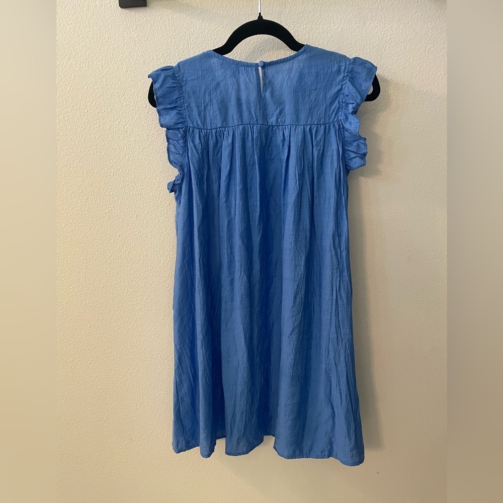Umgee Blue Babydoll Dress Smocked Ruffle Sleeve Cottagecore M - Picture 7 of 11